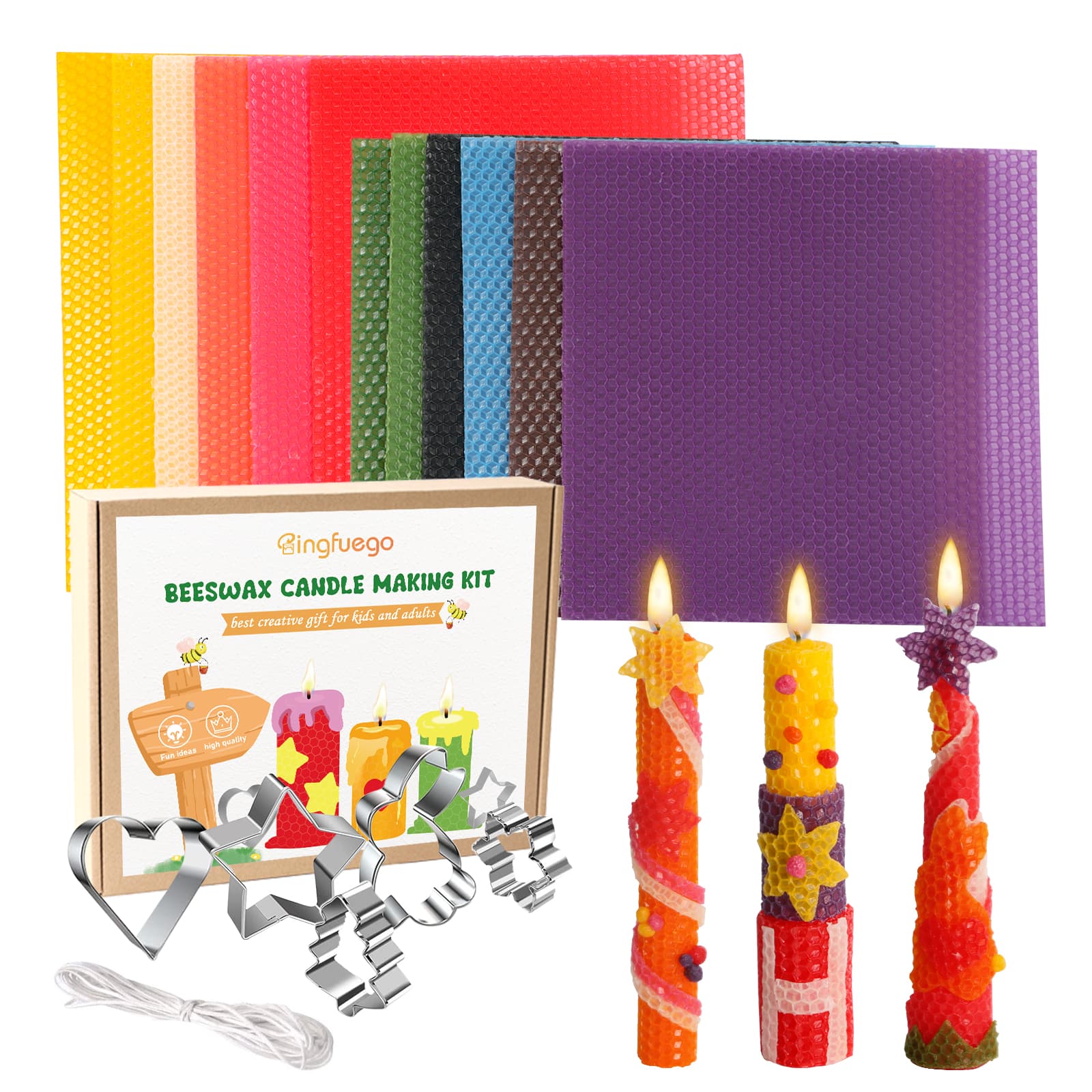 Children DIY Beeswax Candle Making Kit with Cotton Wick & Guide