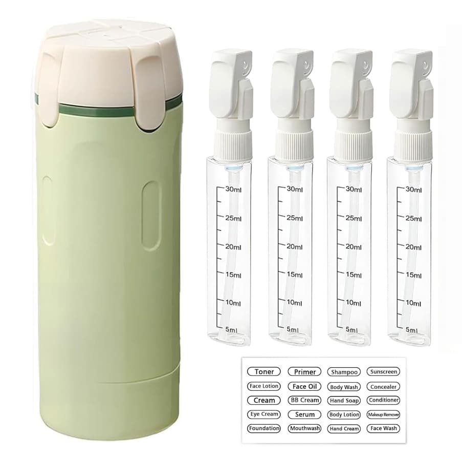 4-in-1 Refillable Travel Toiletry Dispenser Bottles with Labels Leak Proof